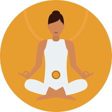 An Orange Icon with an illustration of a women in a meditation position as the virtual landlines zapier automation runs